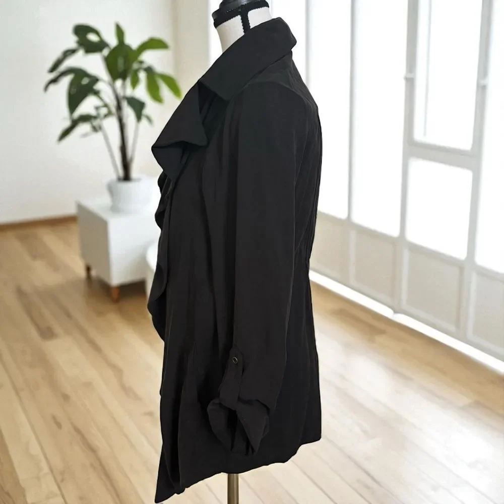 New With Tags Black Anna Cai New York Ruffle Open Front Jacket Size Medium_2
